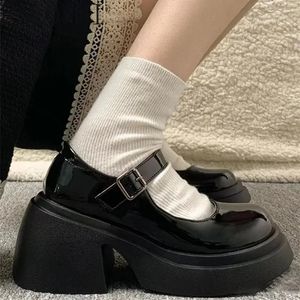 Platforma Mary Jane Shoes Buty damskie kobiety grube obcasy modne buty uliczne lolita okrągły palec kostki pompki 240102