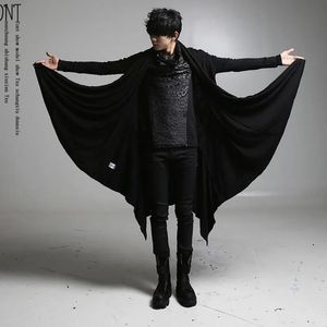 Idopy Korean Fashion Men's Punk Style Black Hoodie Hip Hop Long Cardigan Gothic Sweatshirts Cape Cloak不規則裾240102