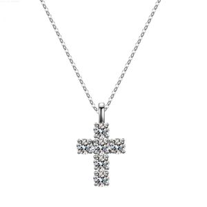 Factory Wholesale Fine Jewelry Cross White gold Plated D VVS1 Moissanite Diamond Chain 925 Silver Necklace For Women Pendant