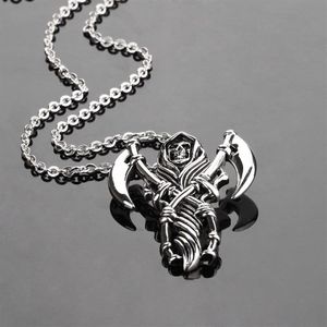 Männer Anhänger Halsketten Grim Reaper Skelett Tod Hip Hop Retro Cool Rock Roll Sichel 316L Edelstahl Steampunk Designer Acces280m