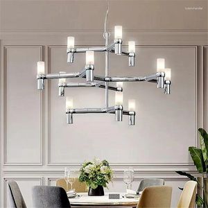 Lustres Crown Major Chandelier Nordic Tube Chrome Light Modern LED Art Designer Luxo para Cozinha El Grande Sala de Estar Lâmpada de Telhado