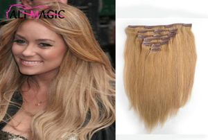 Klip Curly Hair Extensions W prawdziwych ludzkich przedłużeniach włosów Prosto jasnobrązowy 6 7 sztuk 100 grams282 unz 20 kolorów opcja1459014