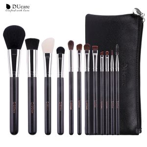 DUcare 12Pcs professional Makeup Brushes set with Leather Bags Nature Hair Make Up Brushes Wooden handle Beauty Cosmetic Brushes240102