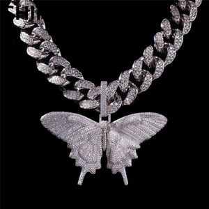 Iced Out Animal Big Farterfly Pendant Necklace Silver Blue Plated Mens Hip Hop Bling Jewelry Gift Whole192w