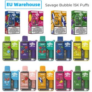EU Stock Savage 15K Puff Vape Vaper Desechables 28 ml E-Liquid Pods 10 Flavors Child Lock Smart Display 650mAh Uppladdningsbart batterimesh-spole vs Vaper 12000 10000 Puffs