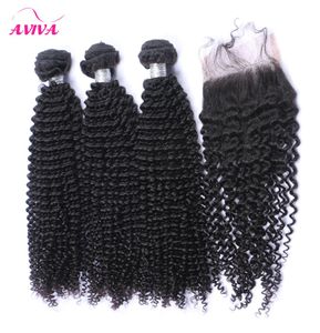 Mongoliska kinky lockiga jungfruliga hårväv med stängning 5st Lot spetsstängningar med 4 buntar obearbetade afro kinky curly jungfru hu5732732