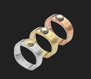 Man Women Titanium steel Cluster Rings Engraved Initials Flower Single Rivet Nanogram Cuff Band Ring Jewelry9602839