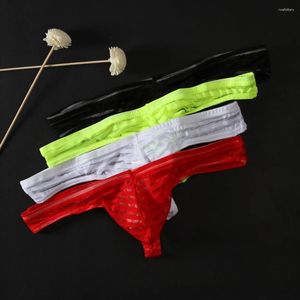 Underpants Men Striped Swimmwear Convex Pouch Thong See Through Mesh String Male Gays Clothes Bikini Elastic T Back Pants