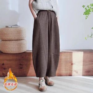 Women's Pants 2024 Autumn/Winter Thickened Wool Blended For Women Draping Washable Radish Trousers Z4494