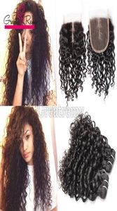 Water Fala 2PCS Brazylijskie Virgin Hair Bundles z górną koronkową zamknięciem ludzkie włosy wątki 1pc górne koronkowe zamknięcie 4x4 Pełna głowa Greatrem9212551