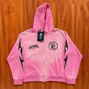 Cehennem vintage yıkanmış kapüşonlu yıkama pamuk fermuarlı kapüşonlu yün moda spor giyim markası kapüşonlu sweatshirt etiketi yüksek sokak baskısı kalın gündelik spor kapüşon