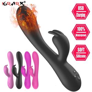 AV Rabbit Dildo Vibratore USB Ricarica Riscaldamento Vagina GSpot Stimolatore del clitoride Masturbatore femminile Giocattoli adulti del sesso anale per le donne 240102