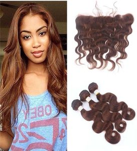 Sorrel Color Human Hair Lace Frontal With Bundles Middle Brown Brazilian Virgin Hair Weaves With Lace Frontal 4 Middle Brown Body9460620