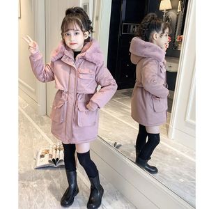 -30 Winter Mädchen Verdicken Parkas Kinder Plus Samt Warme Mäntel Kinder Baumwolle Kleidung Große Pelz Kragen Mädchen Winddicht Unten jacken 231229