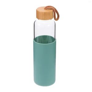Copos de vinho corda tampa de bambu copo de água ao ar livre garrafa de leite de vidro beber alto borosilicato esportes de fitness para crianças