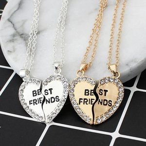 Pendant Necklaces Est Fashion Heart Alloy Necklace Gold Color Two-piece Crystal Friends Jewelry