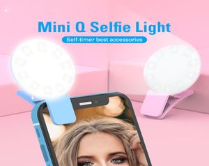 Coloful Mini Q Pierścień Ring Light Portable Flash LED Clip Telefon komórkowy na noc Praphy Wypełnij światło na iPhone Samsung8670311