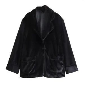 Abiti da donna Blazer in velluto per donna Elegante girocollo floreale elegante Donna nera Giacca autunno inverno con bottoni Manica lunga