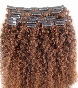 Grampo de trama de cabelo encaracolado humano brasileiro em extensões marrom 30 cores 9pcsBundles Kinky Curl Product7554228