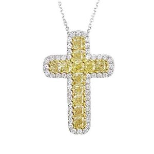 Gioielli di moda vintage hip-hop Argento sterling 925 Diamante CZ Pietre preziose di cristallo giallo Party Donna Ciondolo croce da sposa Clavicola148q