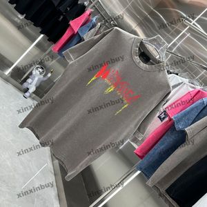 Xinxinbuy 2024 Herren Designer T-Shirt T-Shirt Destroyed Tie Dye Paris Druck Rundhalsausschnitt Kurzarm Baumwolle Damen Schwarz Blau S-2XL