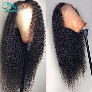 Bythair Human Hair Lace Wig Kinky Curly Curly Precked Hairline Lace Pront Brump Curly Curly Lace Wig Brazilian Bird Hair 150 Densy8278112