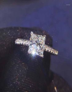 Cluster Rings Emerald 925 Sterling Silver Ring Finger Four Princess Cut Topaz Gemstone Elegant For Women Engagement Wedding Jewelr9279412