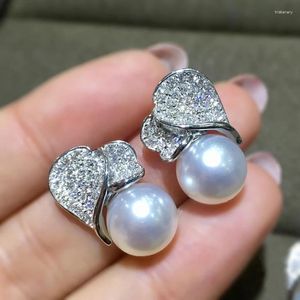 Orecchini a bottone Huitan estetica imitazione perla doppio amore design per le donne gioielli di moda scintillanti CZ completamente pavimentati