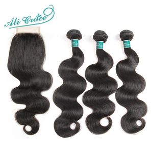 Ali Grace Hair 3 Bundles Brazilian Body Wave Hair With Closure 44 Part 4pcslot Remy Human Extension Natural Color1455568