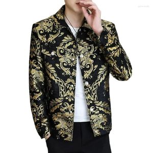 Herrjackor 2024 män jacquard jacka guld / grönt mode affärsbanett casual lapel coat