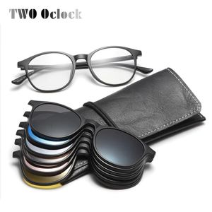 Sonnenbrille Zwei Uhr Magnet Sonnenbrille Frauen Männer Polarisierte Linse Optische Brillengestell Clip auf Brille Männer Runde TR90 3D Nachtsicht A2245