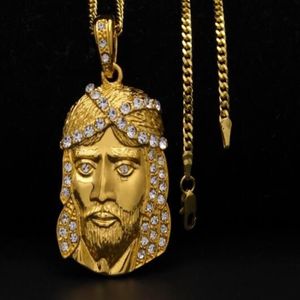 Ny 14K guldpläterade män kvinnor hiphop vatten diamanter Jesus porträtt hänge juses hänge243k