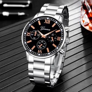 ساعة Wristwatches الرجال مشاهدة جنيف مزيفة ثلاثية العيون الفولاذ أعمال الكوارتز انخفاض