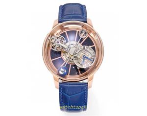 GB Factory Men's Watch One Tourbillon Movement Case Diameter 47 mmのステンレス鋼製材料革のストラップデザイナーウォッチで作られたステンレス鋼