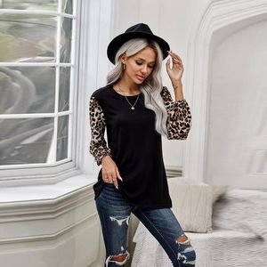 Kvinnors T -skjortor Kvinnor Blusar Fashion Leopard Print O Neck Blus Autumn Long Sleeve Party Ladies Clothes Womens and Tops