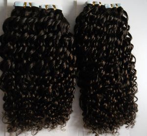 머리카락 확장에있는 몽골 변태 곱슬 곱슬 테이프 200g Afro Kinky Curly remy hair on Adhesives 테이프 PU 피부 보이지 않는 80pcs1136211