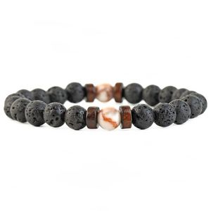 Grânulos de madeira frisada 8mm Difusor de óleo preto Lava Rock Bead Strand Pulseira Pulseira Cuff para Mulheres Homens Moda Jóias Will e Sandy Dhvlx