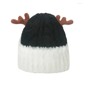 Berets Christmas Knitted Antler Hat Cute Reindeer Antlers Fleece Lined Cap For Adults Winter Warm Beanie Windproof Caps