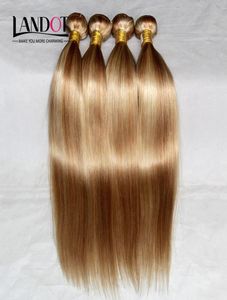 Piano cabelo humano tecer brasileiro malaio indiano peruano extensões de cabelo reto pacotes cor mistura mel loiro 27lixívia loira3344187