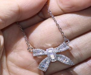 Ny ankomst Original Brand New Infinity Luxury Jewelry 925 Sterling Silver Princess Cut White Topaz Diamond Lucky Chain Bow Pendan8258593