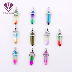 Natural Stone Hexagonal Column Pendant with Seven Chakra Therapy for Women and Men Leather Necklaces, Cheap Treatment for Happiness, Crystal Amethyst Beads, Jewelry