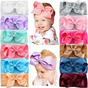 12st Baby Girls Grosgrain Ribbon Hair Bows pannband 5 tum båge knuten mjuk nylon hårband flickor turban huvud wrap för spädbarn 231229