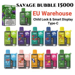 Savage Bubble 15000 vapes soffio usa e getta 15k penna vape Magazzino UE in magazzino E cialde vape soffio per sigarette 28ml Sapore di succo Bobina di rete Blocco bambini Display intelligente integrato