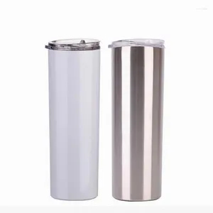 Vattenflaskor 75 st silver/vit 20oz sublimering mager tumlare rostfritt stål kaffemugg isolerat vin med sugrör vaccum