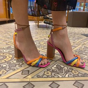 Sandals Women's Fashion Luxury Twist Woven Color Blocking Designer Brand Shoes Female Summer Casual Thick With High Heel