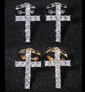 Orecchini a forma di croce con zirconi quadrati placcati in oro di alta qualità per uomo donna Bel regalo per un amico6204835