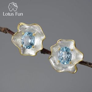 Коробки Lotus Fun натуральный топаз драгоценный камень серьги-гвоздики с завитками в виде листьев для женщин стерлингового серебра винтажные ювелирные изделия в стиле барокко