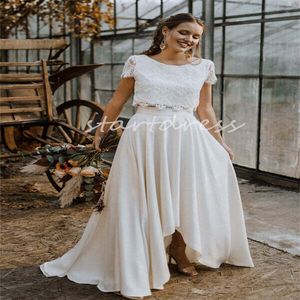 Civil Boho Two Pieces Wedding Dress 2024 Crop Top Lace Country Style Beach Bride Dress Sexig Backless Satin Garden Brudklänningar Eleganta Vestios de Novias Robe Mariage