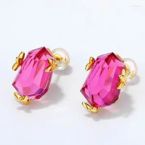 Studörhängen Kvinnor Topaz Earring S925 Sterling Silver 10K Gold Plated Pink Crystal Gemstone för flickvän Mamma gåvor