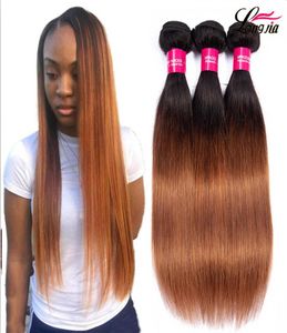 Dwa ton 1B30 Ludzkie proste włosy Ombre Human Hair 34 Peruvian Proste Virgin Hair Bundles28433099306189